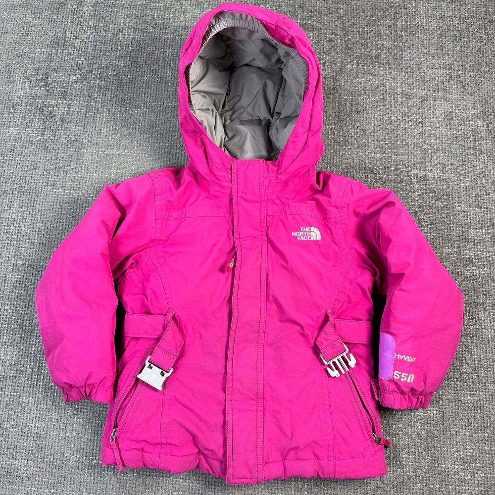 The North Face HyVent 550 Down Parka Kids Pink Hooded Puffer Jacket